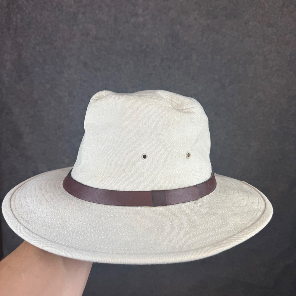 VTG Orvis Safari Hat Mens Medium Beige Canvas Wide Brim USA Made Outdoor